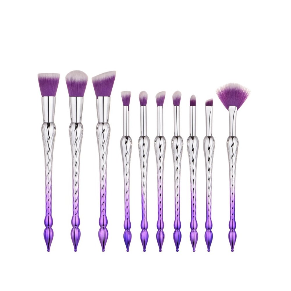 10-Piece Set: Spiral Tower Makeup Brushes - Purple